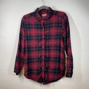 American Eagle Outfitters Boyfriend Fit Red Plaid Button-Down Shirt Size S
